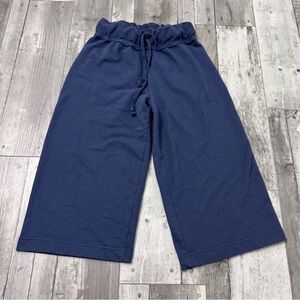 Free People Beach Wide Leg Crop Knit Navy Blue Slub Bohemian Pants Medium